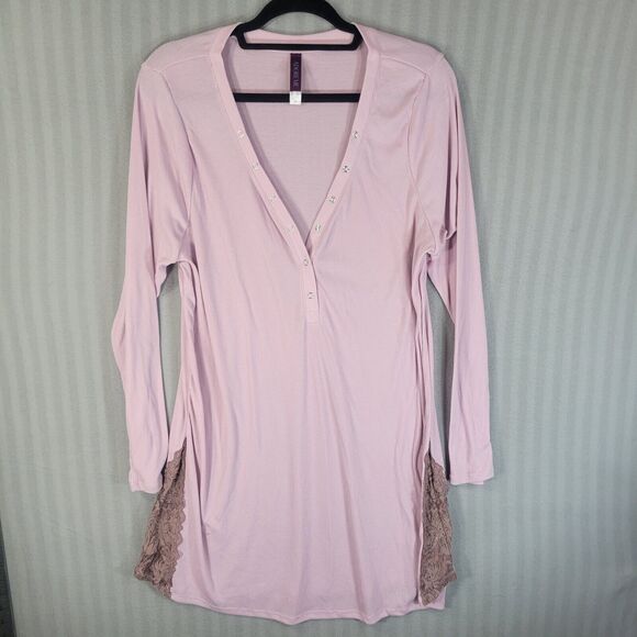 Adore Me  Eniko Sleepshirt Women’s Size 2X V-Neck Henley Soft Rib Knit Pink - Picture 1 of 8